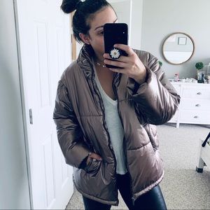 a new day | Metallic Rose Gold Puffer Jacket